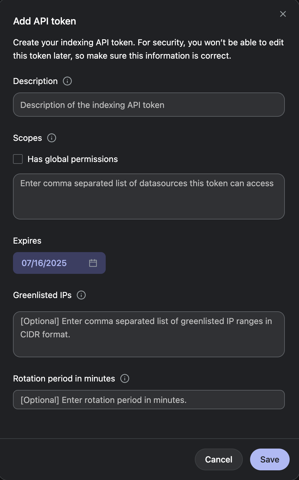 Add new Indexing API token